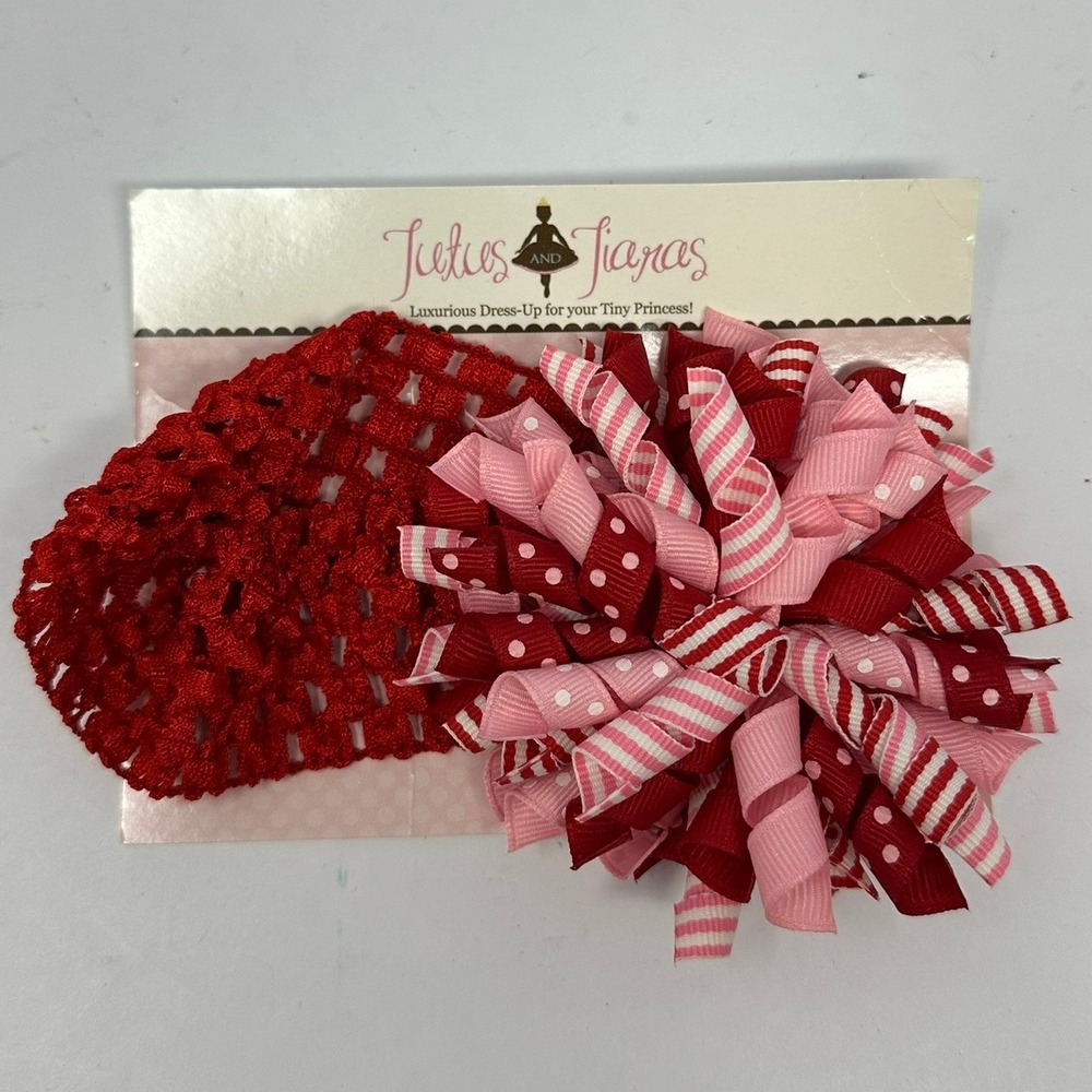 Tutus and Tiaras Baby Headband Red Crochet Korker Ribbon Bow Pink White Polkadot